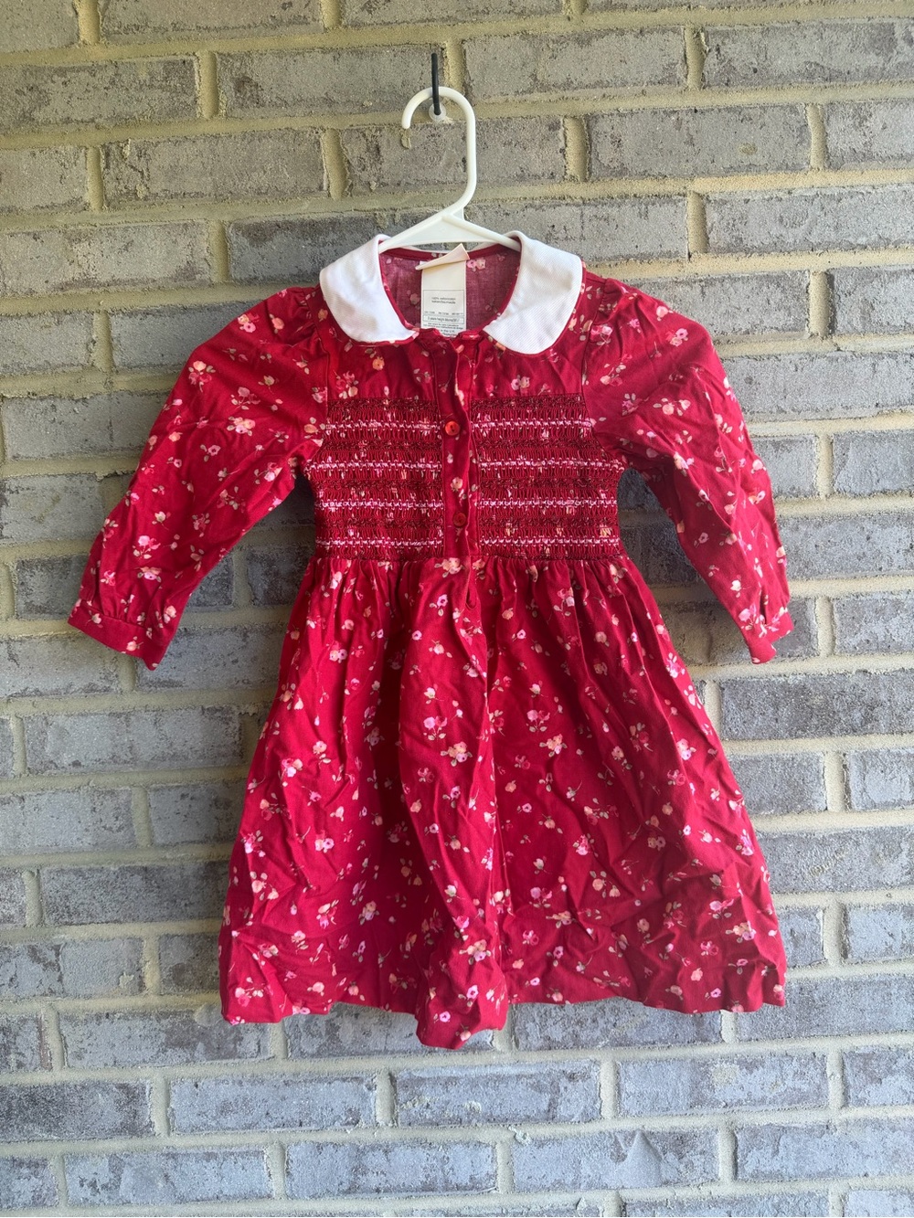 VTG Laura Ashley Mother Child Red Smocked Floral Dress Girls 3T Made in UK